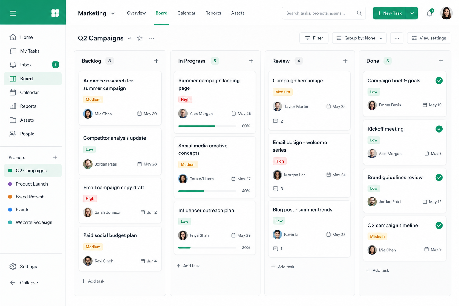 Tracopus Kanban taskboard with columns and work-in-progress cards